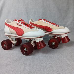 Puma Quad Roller Skates Womens Size 8 Red Athletic Stripe Red and White Vintage